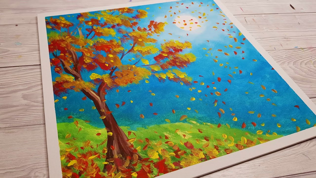 🍁🍂 PICTURA de TOAMNA 🍂🍁 Cum pictez un copac caruia ii cad frunzele