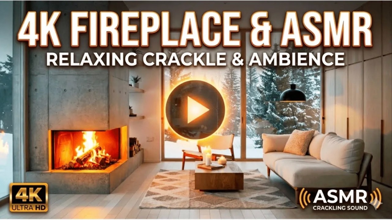 Relaxing 1‑Hour Fireplace Ambience – Scandinavian Design & Crackling Logs