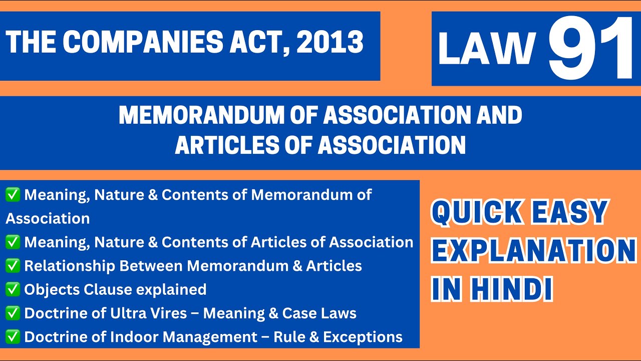 Memorandum of Association and Articles of Association | Ultra Vires Indoor Management | Company Law