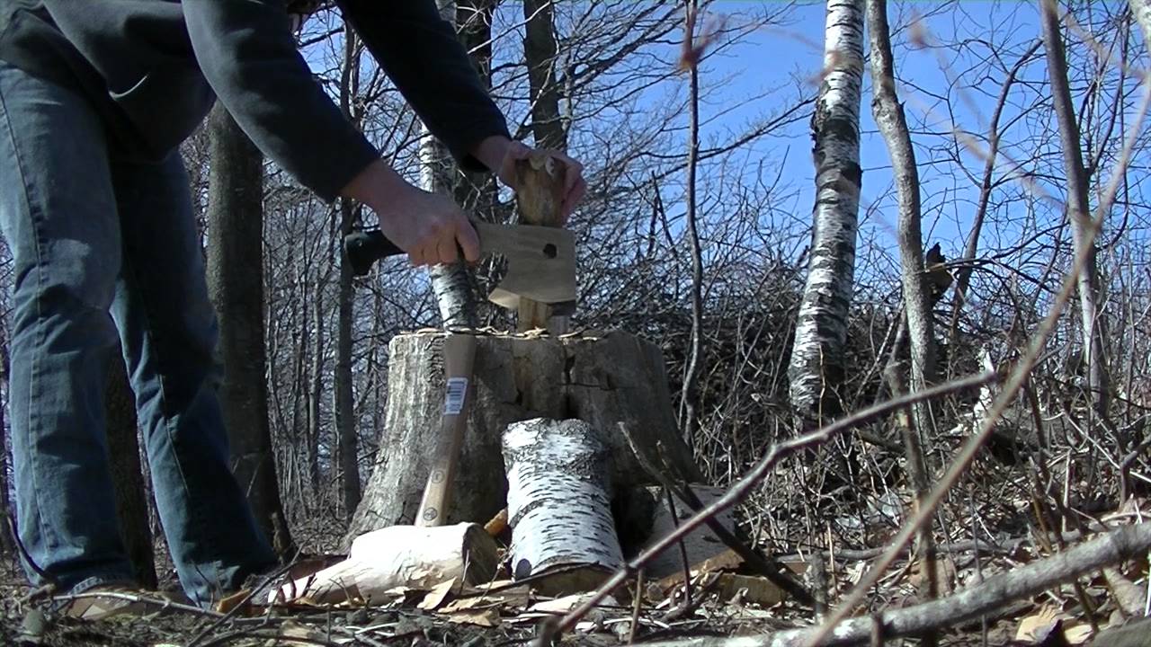 Squaring birch for spoon blank with Silky ONO Chopper