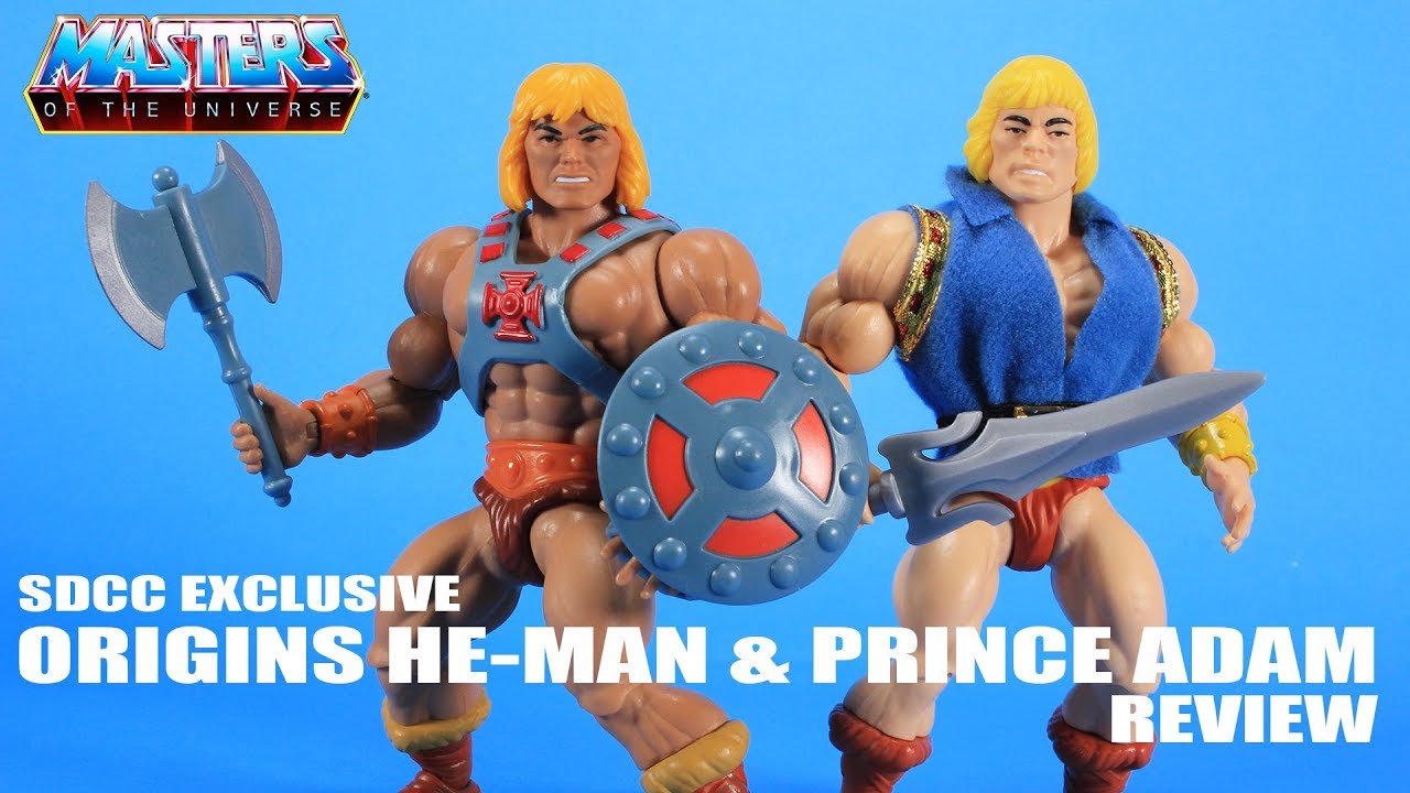 Masters of the Universe Origins He-Man & Prince Adam SDCC Exclusive Figures Review