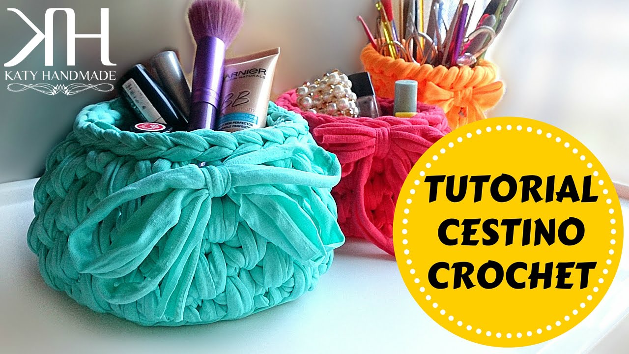 Cestino in fettuccia | Crochet basket | Fondo tondo || Katy Handmade