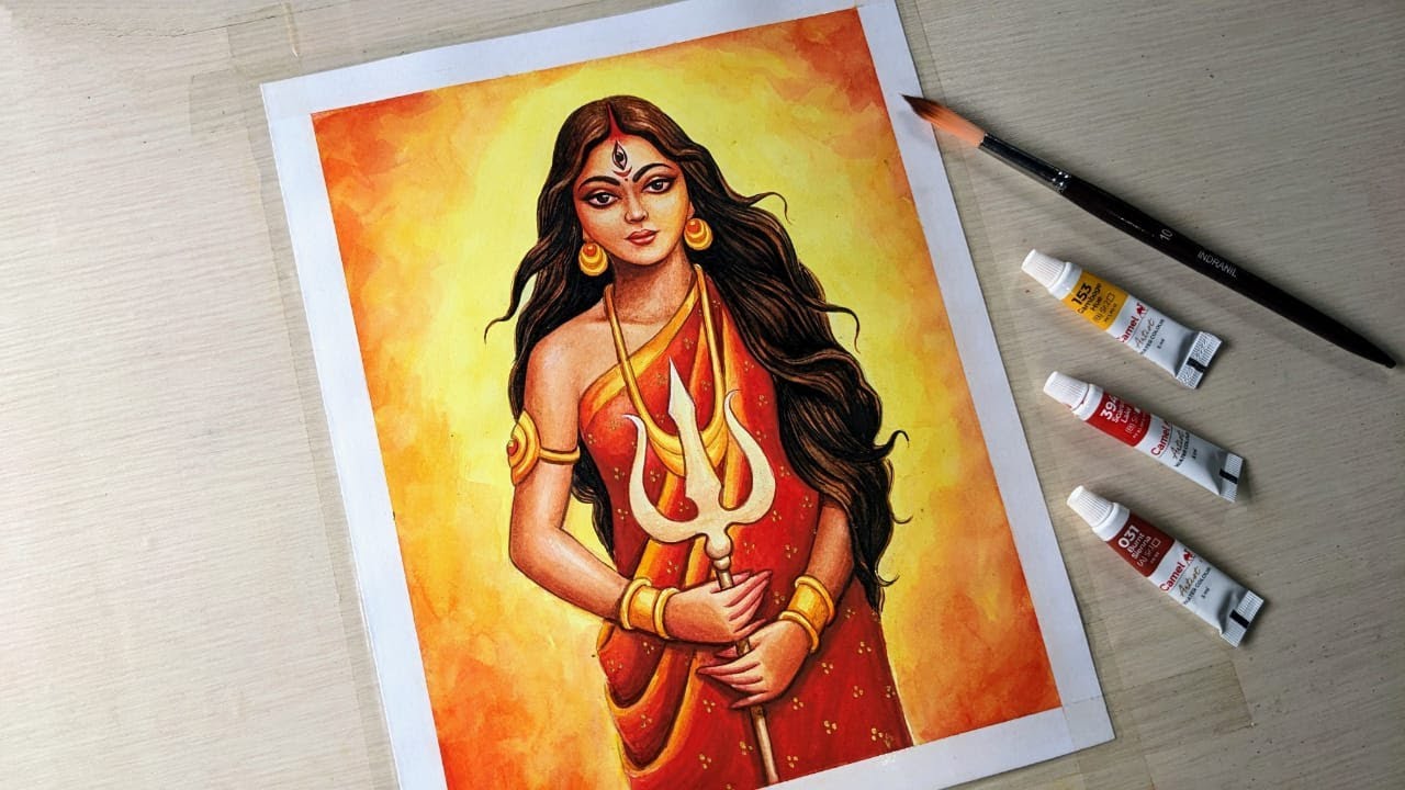 Durga Mata painting easy || Watercolour Painting.