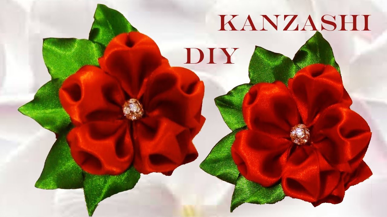 DIY Kanzashi flowers in satin ribbons - flores copos de rubí en cintas