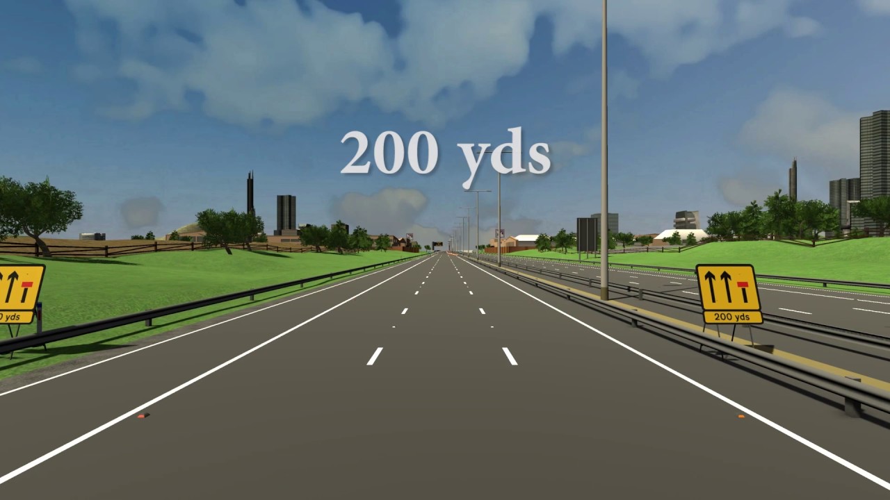 3 Lane Carriageway with Hard Shoulder - Lane 3 Closure - Standard Taper - Signing Both Sides