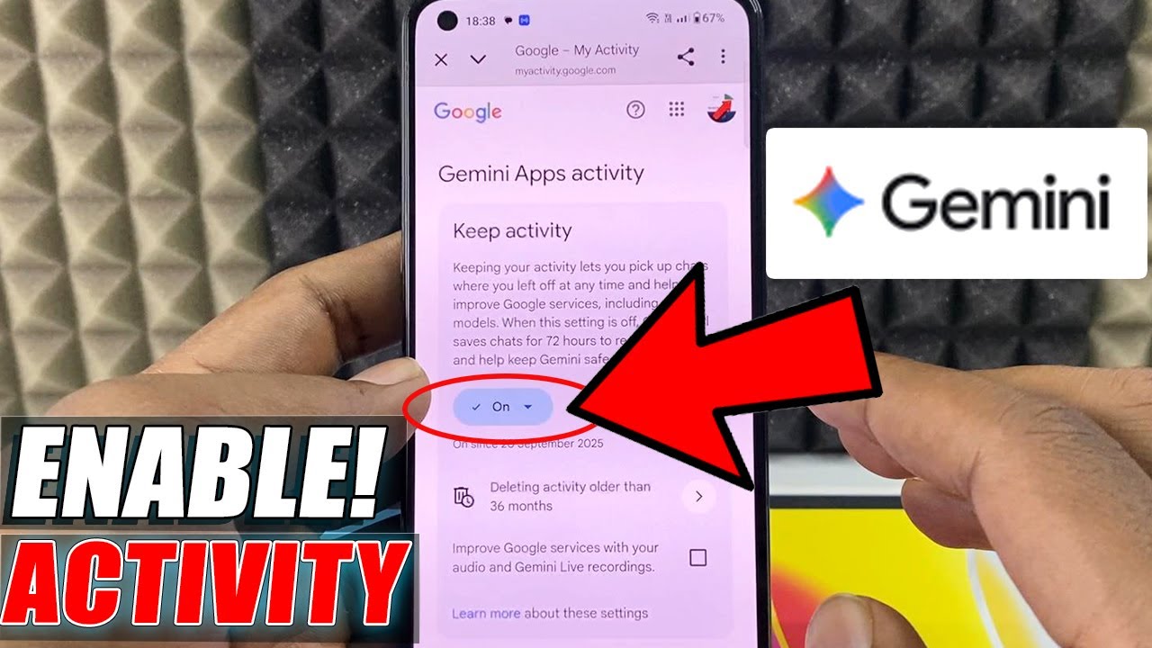 how to turn on gemini app activity on phone?