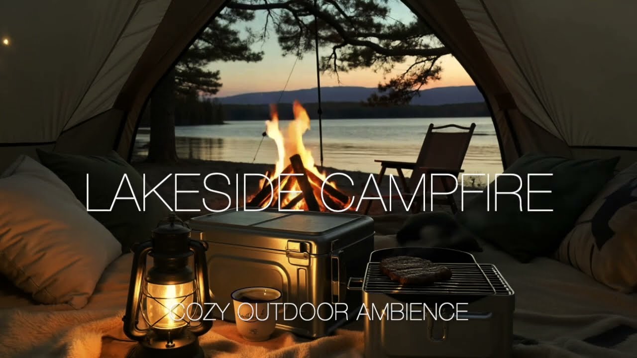 Cozy Lakeside Campfire 🔥 Gentle Lake Waves & Crackling Fire Sounds | 4 Hours Relaxing Ambience