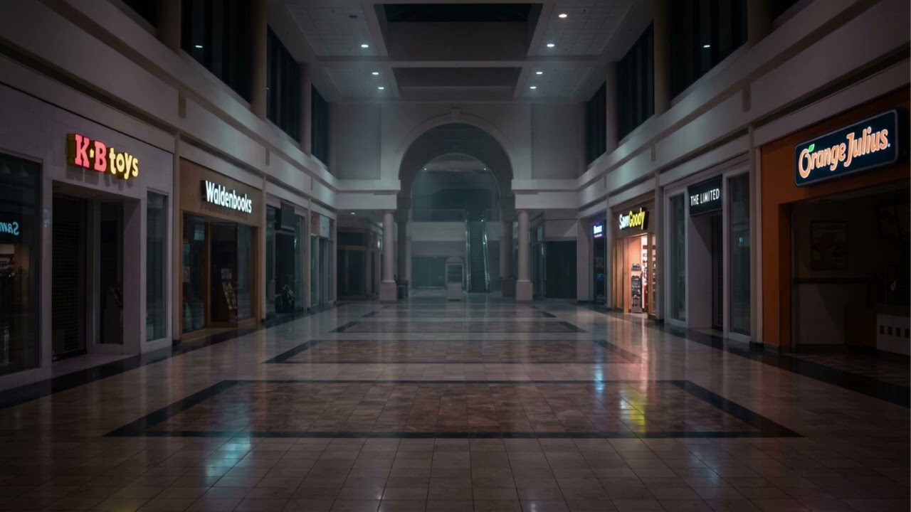 Empty 90s Mall at Night 🌧️ Rain Sounds & Liminal Nostalgia Ambience (No Music)