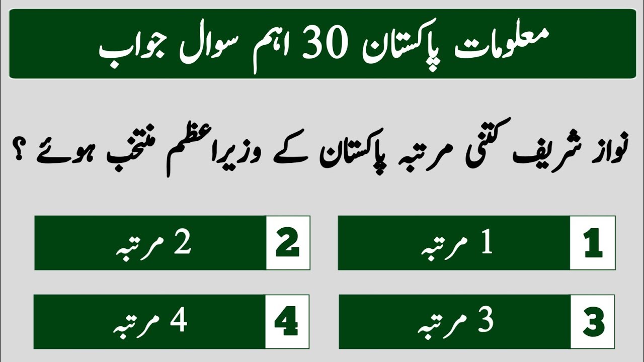Top 30 Pakistan General Knowledge Questions Answers in Urdu | Pakistan study Mcqs with answers 2024