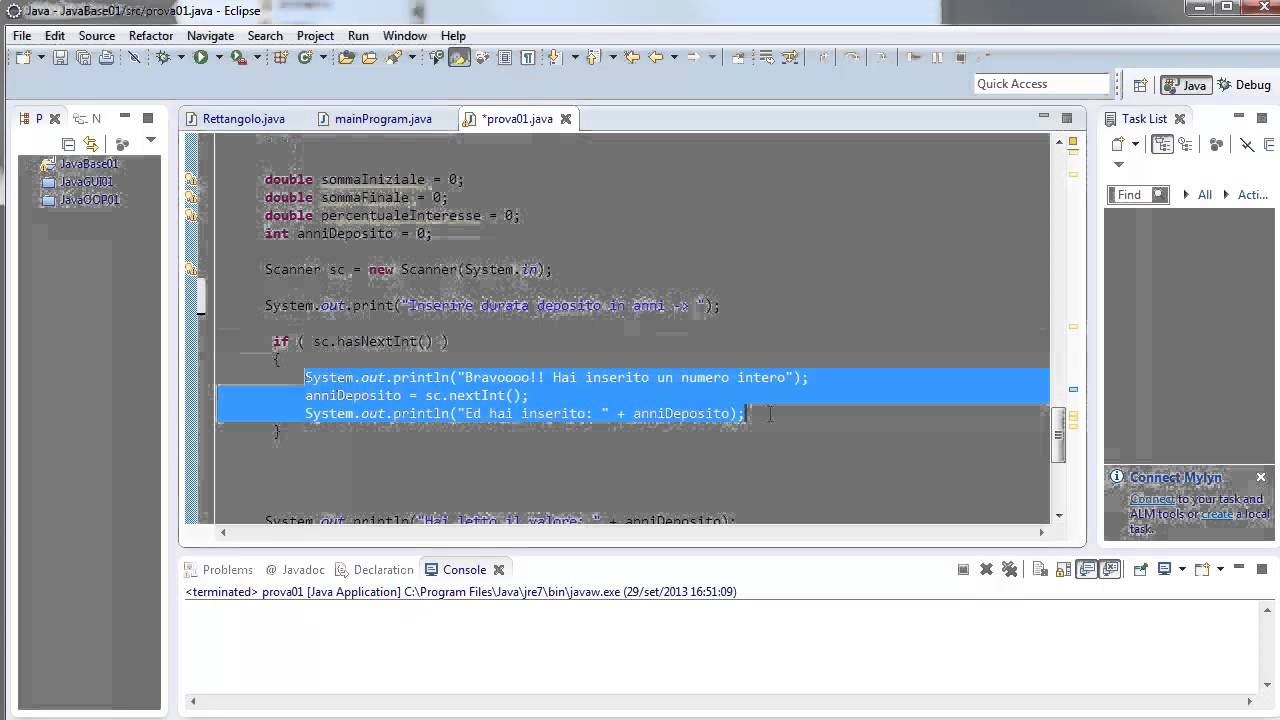 Java (Playlist 1) corso base ITA 20: la classe Scanner per leggere da tastiera - SECONDA PARTE