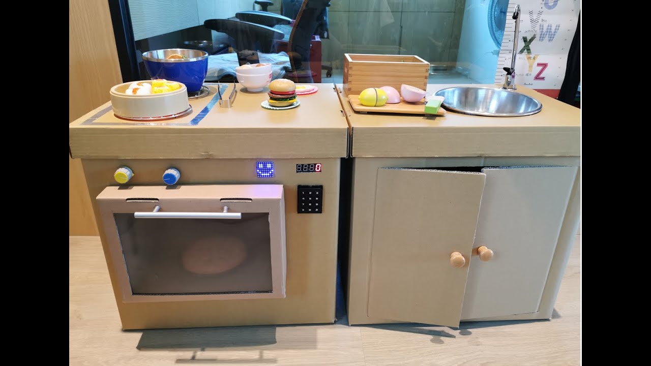 【紙箱DIY】微笑廚房含按鍵燈光【DIY carboard toy】Arduino Cardboard Kitchen #紙箱廚房DIY #arduinocardboardkitchenDIY
