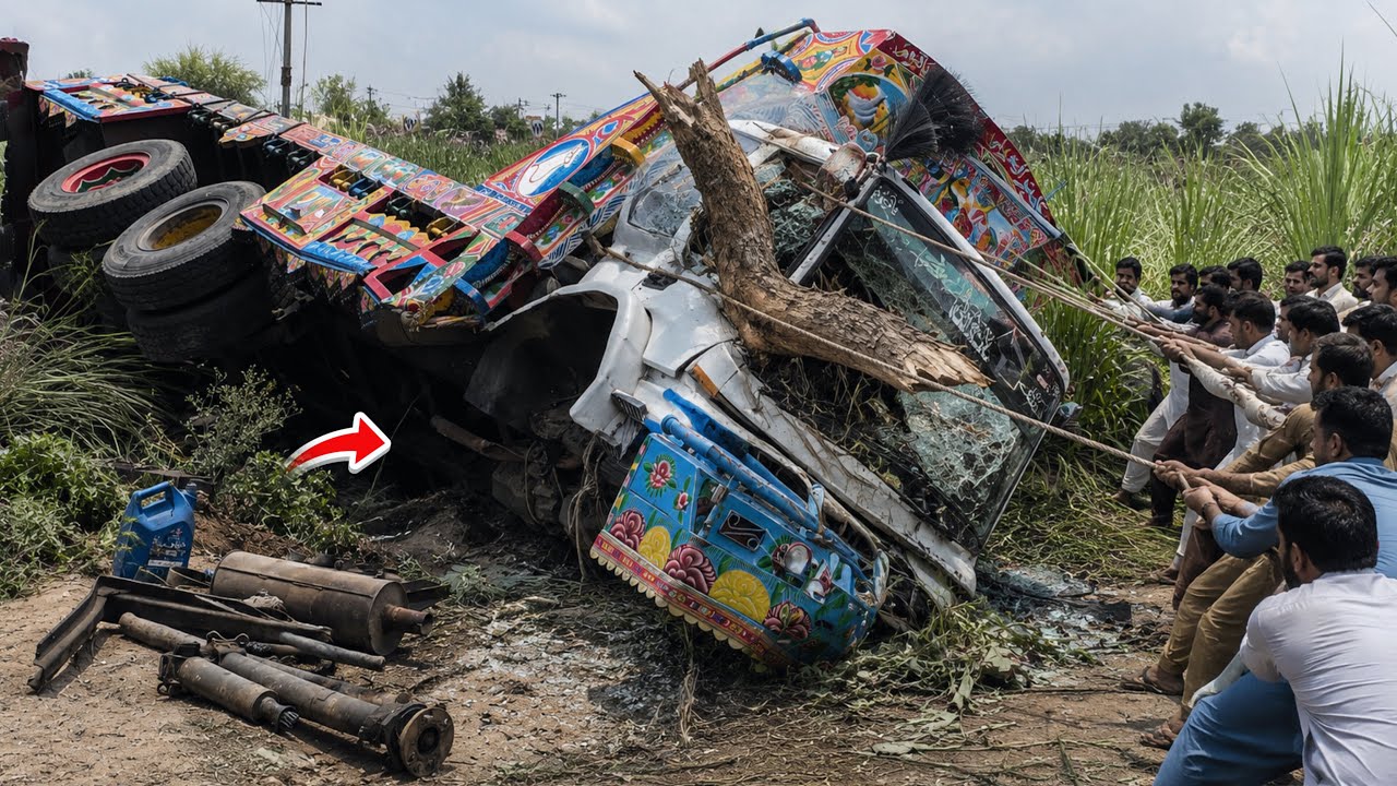Cement-Loaded Truck Lost Control, Crashed into a Ravine &ndash; Incredible Rescue Operation! 🚛