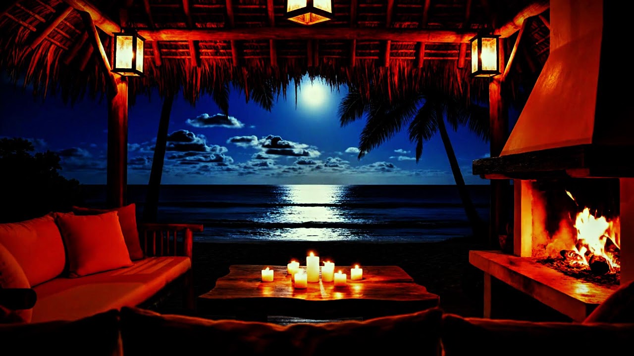 Feel the Calm of the Ocean at Night 🌙 Fireplace Ambience