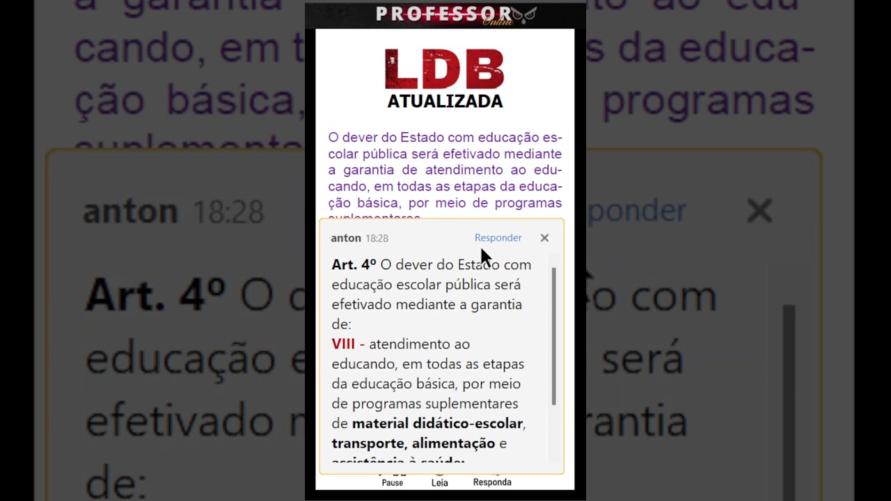 🔴LDB ATUALIZADA [Art.4&ordm;] Quest&atilde;o da LDB |  Concurso Professor #ldb