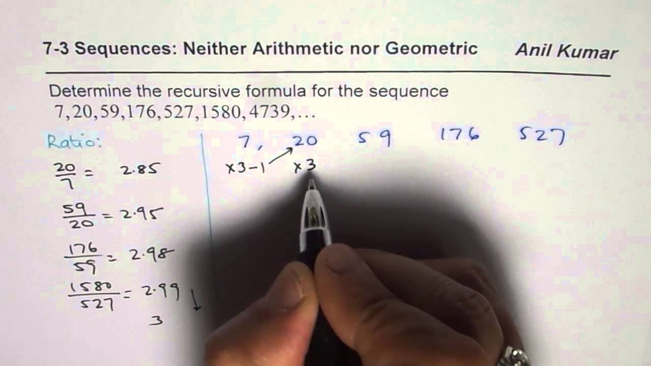 Find Recursive Formula for Discrete Sequence Not Arithmetic nor Geometric MCR3U