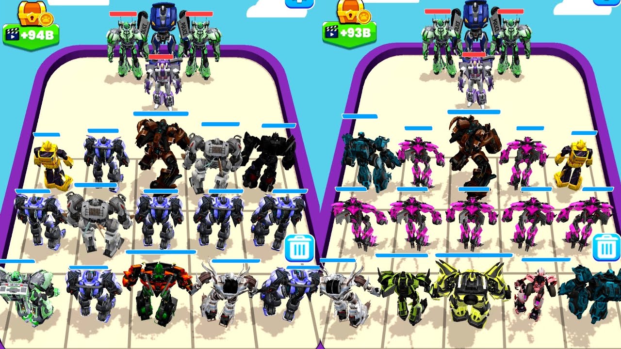 Max Level Robot Merge Master Battle - Police Robot Mecha Boss vs Pink Robots Army,