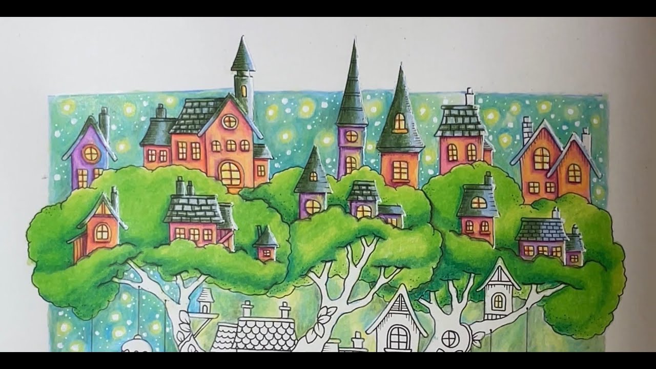 Part 3, Village, Magical Worlds by Johanna Basford, Prismacolor Botanical Set of 12 pencils.