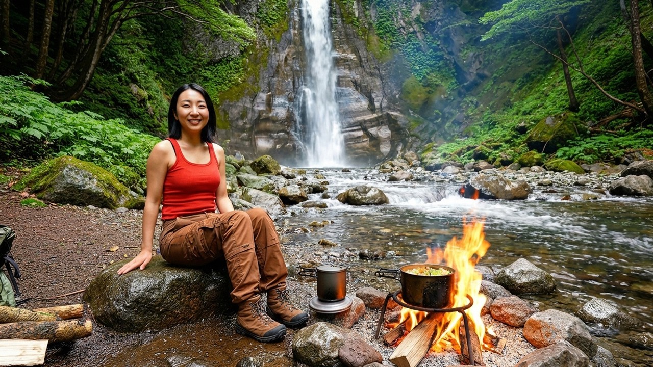 No one expected this,this women went solo camping in the forest (ASMR)- woman built a wooden house!