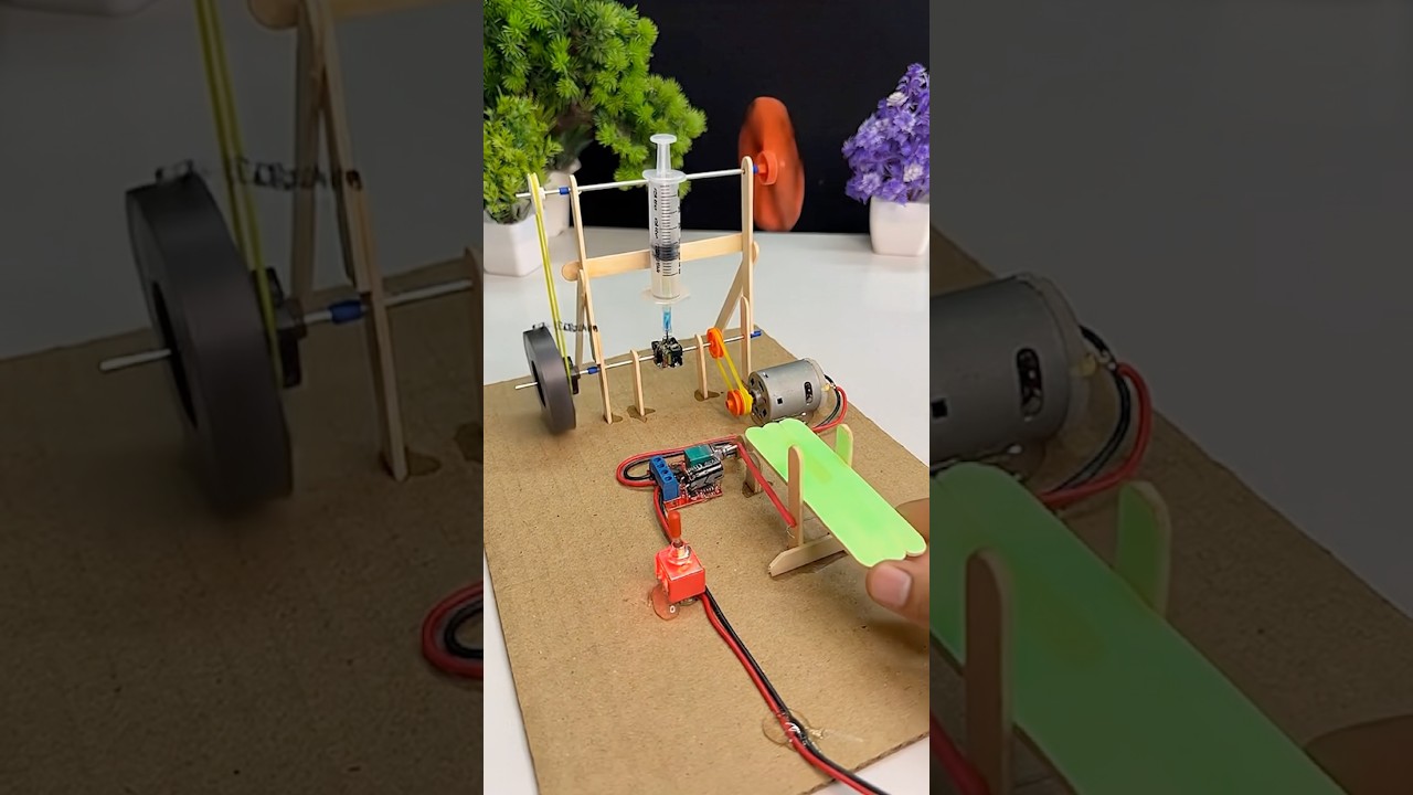 DIY Single Cylinder Engine mechanism with Demotor #dcmotor #diy #tech #science #project #shortsfeed