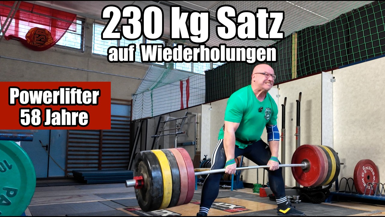 Deadlift 230 kg auf Wiederholungen, jetzt dreht er durch 😂 - 58 Jahre alter Powerlifter