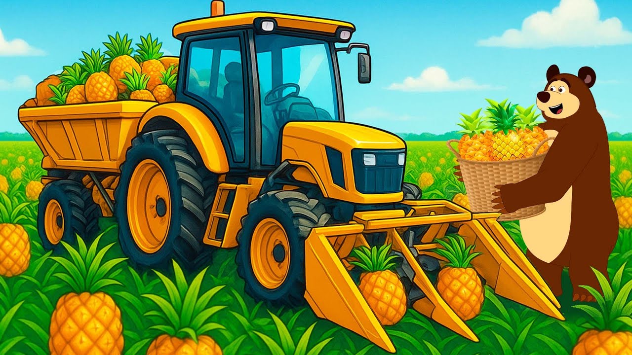 Tractor and Bear Harvest Pineapples! 🍍🐻🚜  Farm Life Animation  Bear's Big Garage