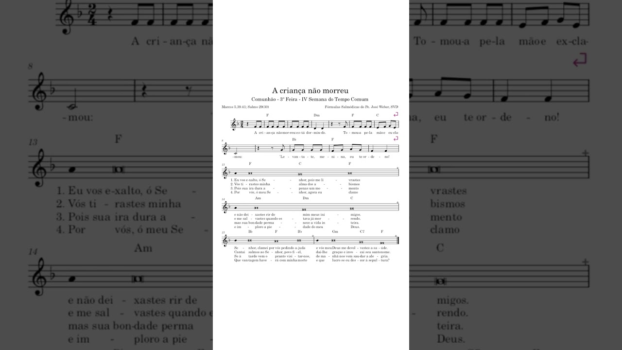 A criança não morreu Comunhão 3ª Feira - IV Semana do Tempo Comum Marcos 5,39.41 Salmo 29(30)