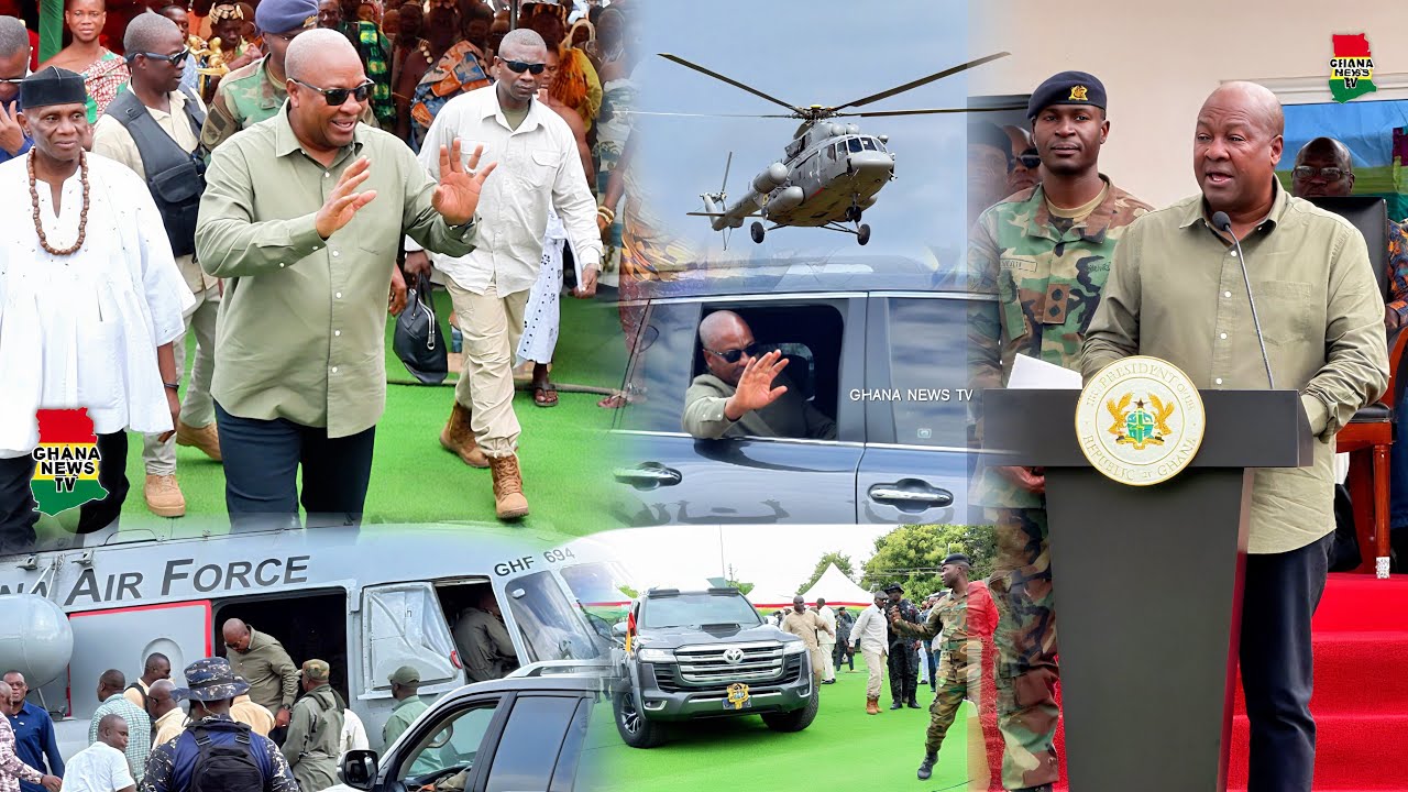 Prez Mahama elegantly arrive in Air Force Military Helicopter to end his Thank You Tour in Dambai