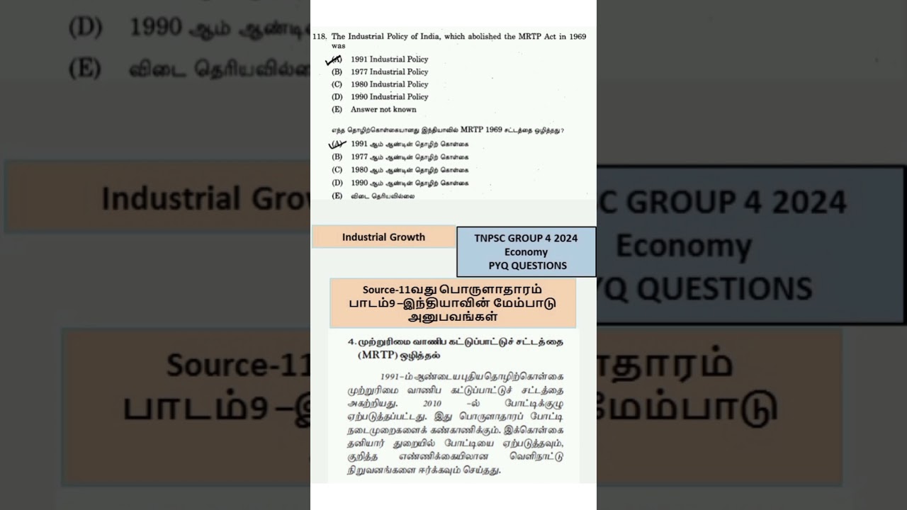 MRTP act 1969 tnpsc group 4 2024 previous year questions 