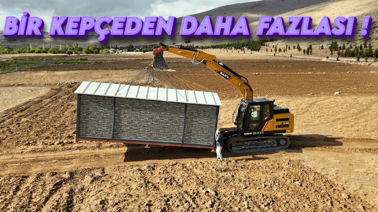 Paletli Kepçe ile Prefabrik Ev Taşıyoruz - Tehlike ve Macera Bir Arada - Sany SY135C #sany #kepçe