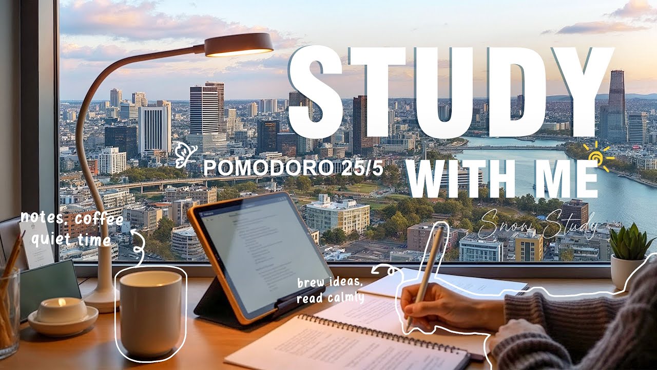 2-HOUR STUDY WITH ME 🌆 Calm Piano Music / City Series at Sunset / Pomodoro 25-5