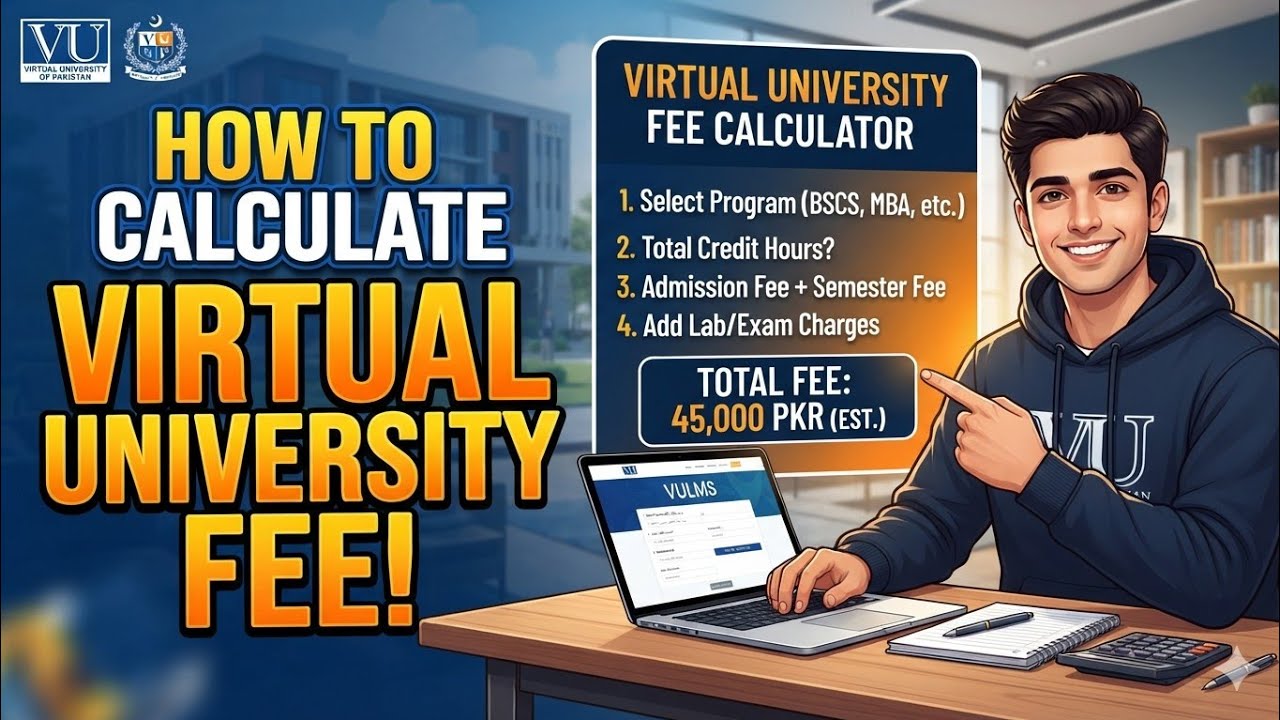 Virtual University of Pakistan Fee Structure 2025/ VU Admission fee and per month fee in details