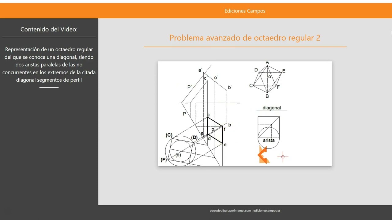 Problema avanzado de octaedro regular conocidas las proyecciones de una diagonal.