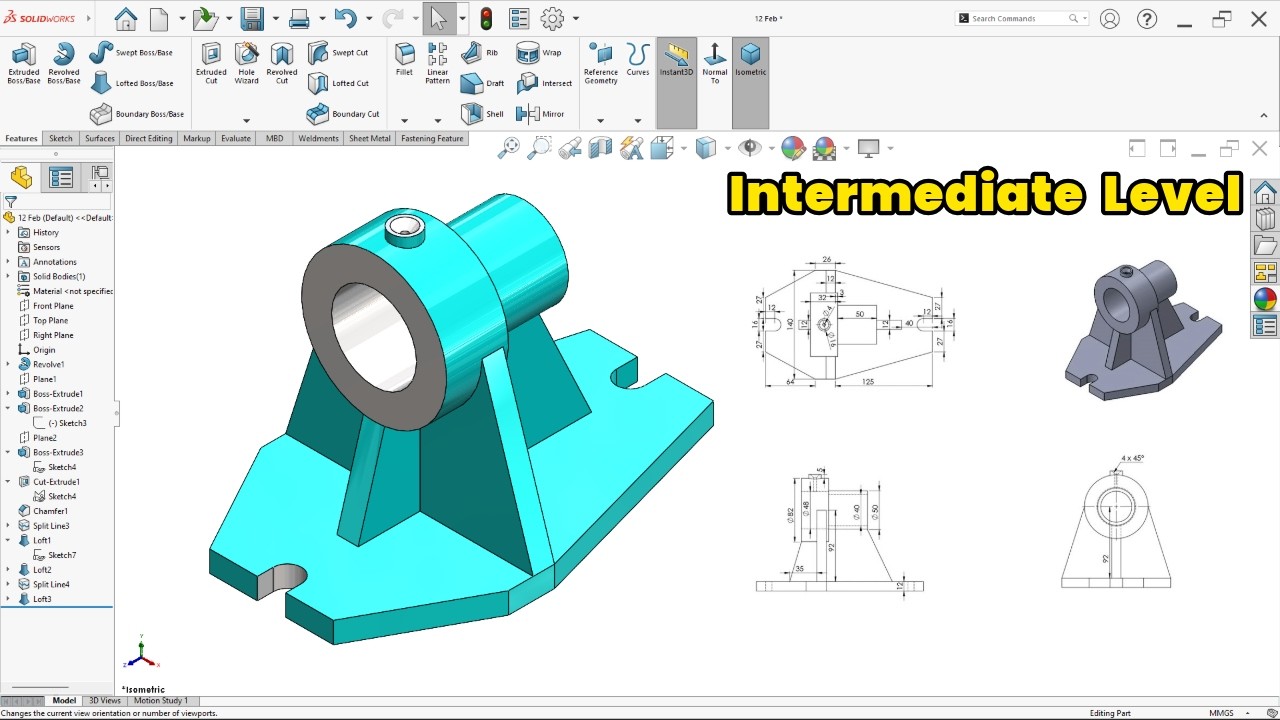 Освоение проектирования деталей в SolidWorks – Обучение среднего уровня