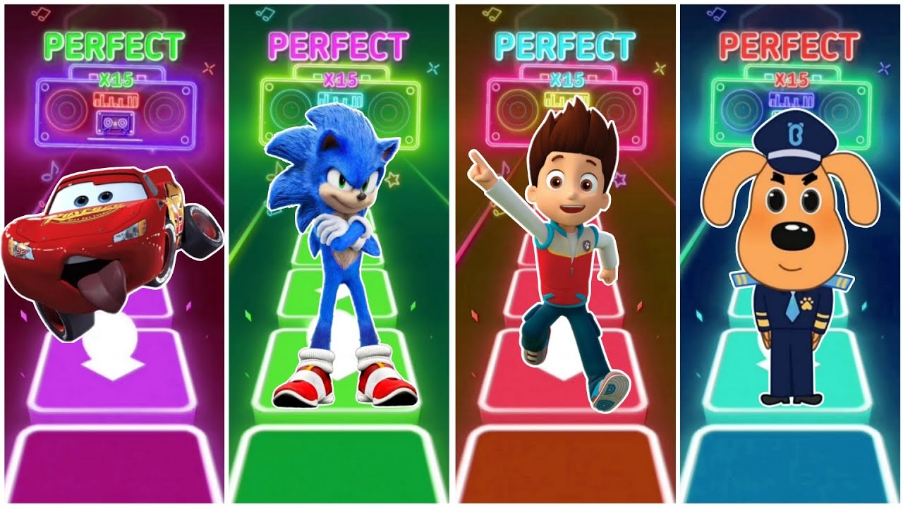 McQueen vs Sonic vs Ryder vs Sheriff Labrador in Tiles Hop EDM Rush🎶