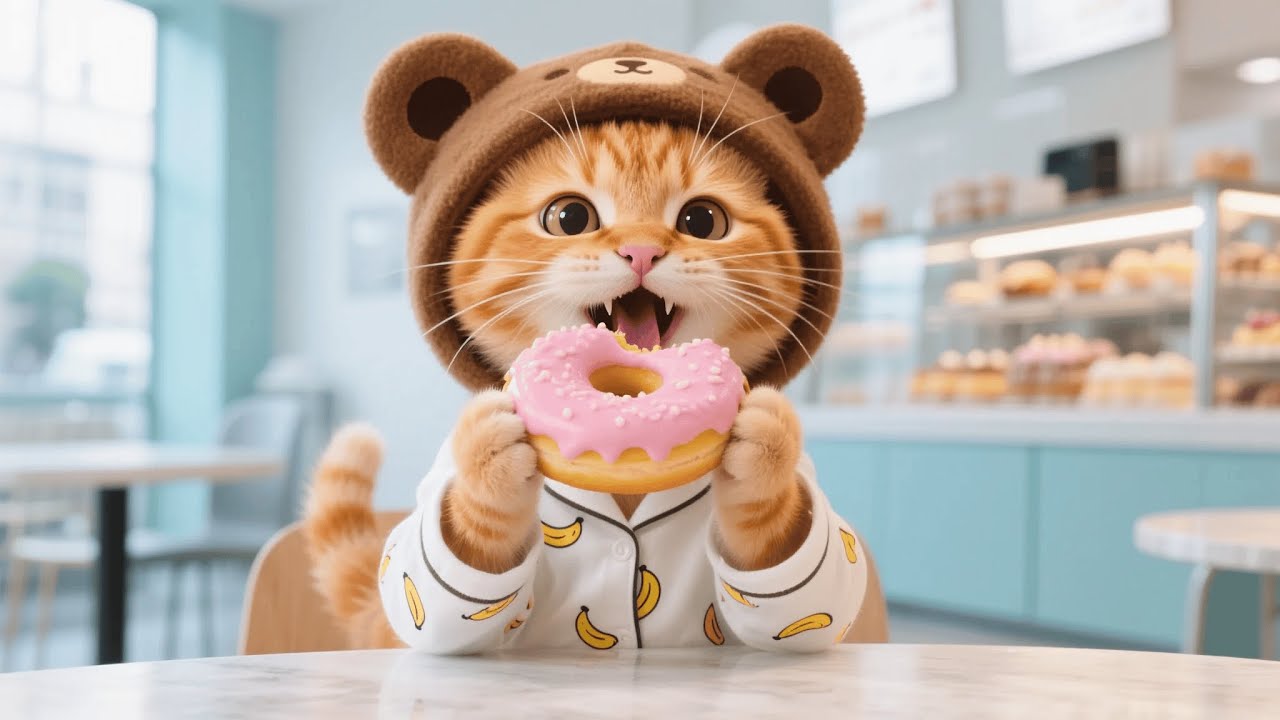 Mama Cat Tries Donuts for the First Time and Falls in Love — She and Ginger Kitten Bake at Home 🍩🐾