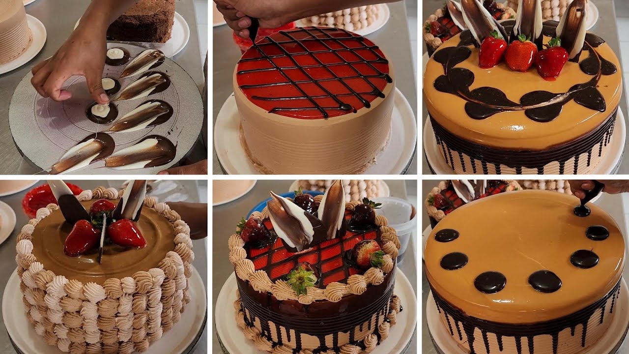 Como decorar tortas selva negra con crema de chocolate y frutas | Decoración de pasteles selva negra