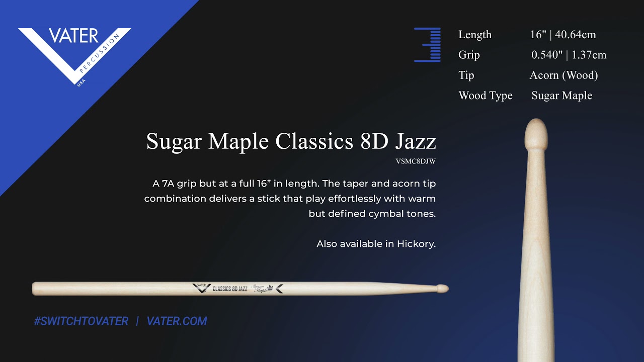 Vater Tip Sound - Sugar Maple Classics 8D Jazz (Wood Tip)
