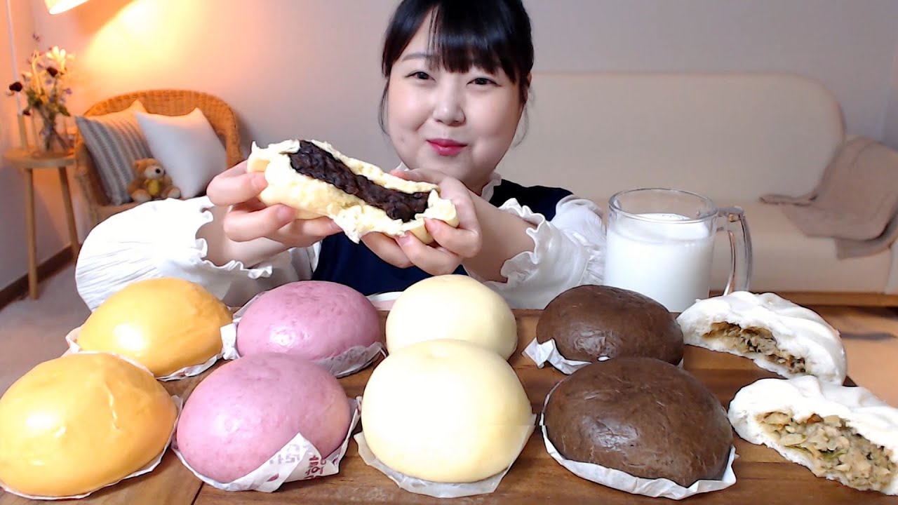 팥호빵 초코호빵 고구마호빵 피자호빵 야채호빵 먹방 Hobbang (Sweet red bean bun) Mukbang Eatingsound
