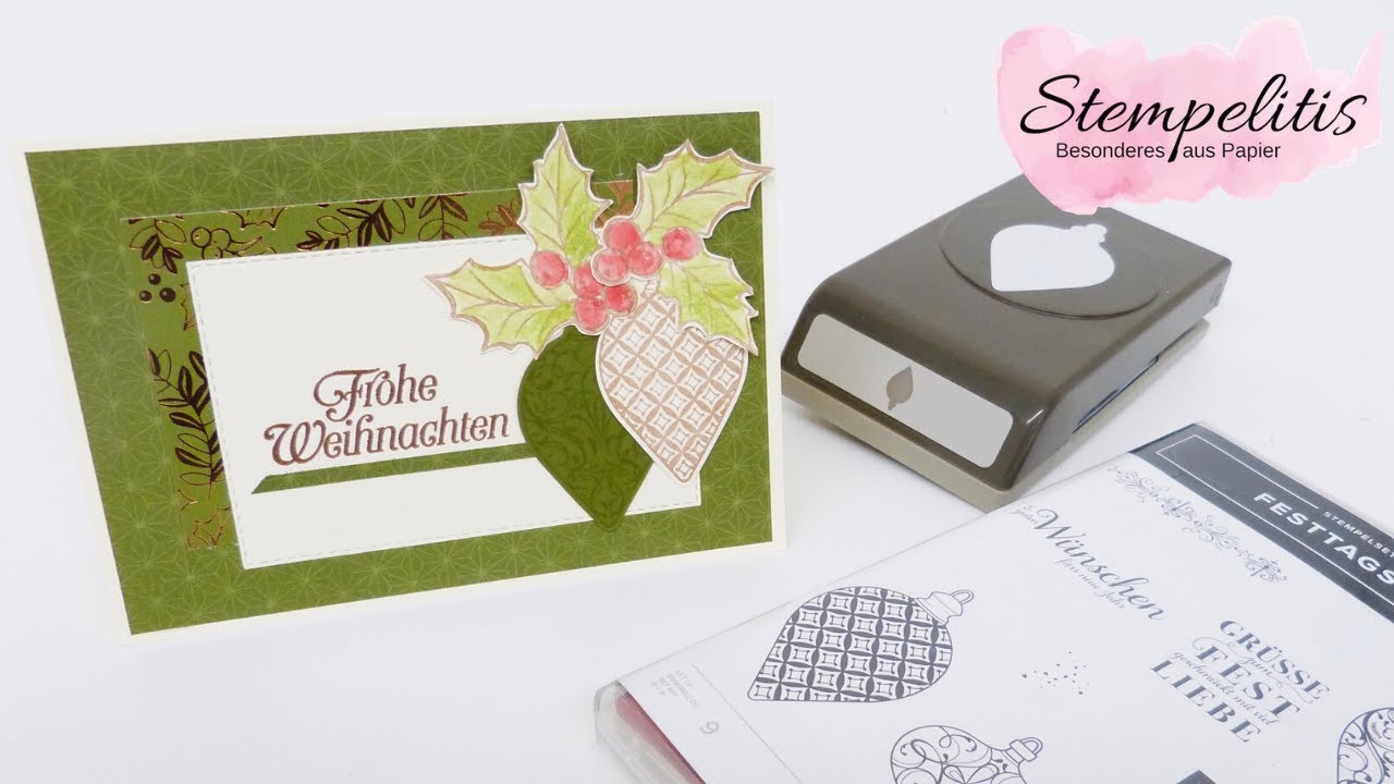 Weihnachtskarte Festtagsglanz mit Kupfer Akzenten und Embossing. Stampin' Up! Stempel und Stanzen