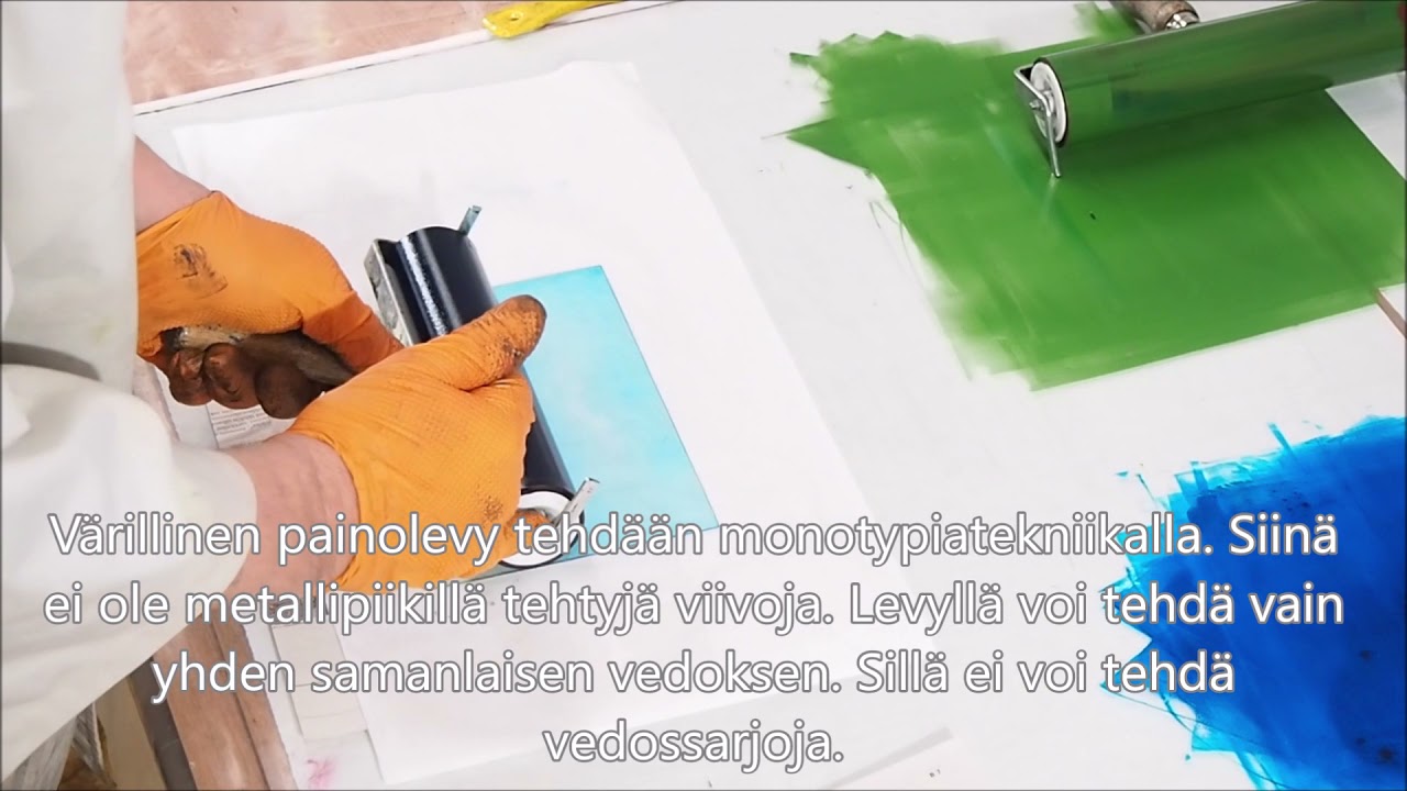 Taidegrafiikan kuivaneula- ja monotypiatekniikan työvideo