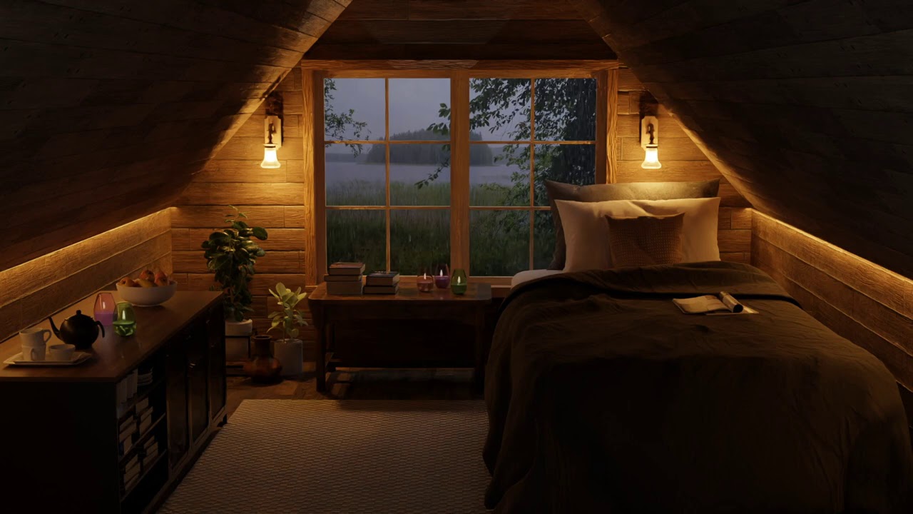 Cozy Attic Room Rain Ambience | 10 Hours | Sounds For Sleeping, Studying or Relaxation