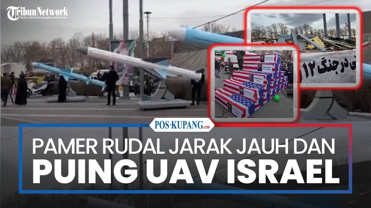 Iran Pamer Rudal Jarak Jauh dan Puing UAV Israel Saat Pawai Kemenanangan Revolusi Islam di Teheran