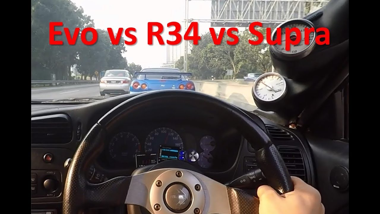 Skyline GTR R34 vs Evo 6 vs Toyota Supra. KL Putrajaya Elite Malaysia Run