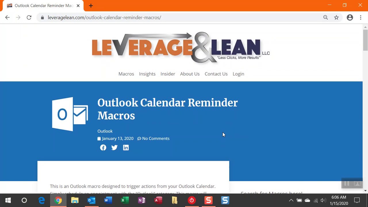 Outlook Calendar Reminder Macros - Macro Instructions