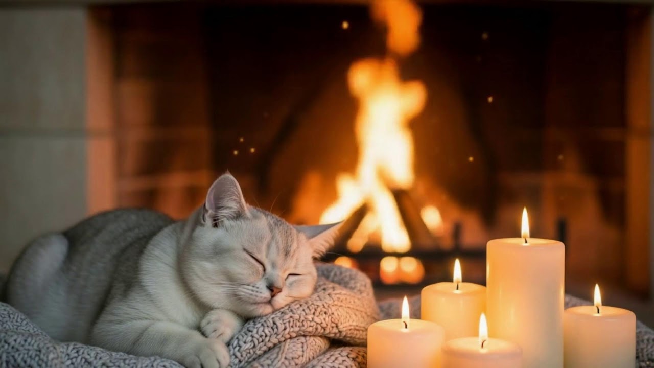Healing Sleep Cat Music 432Hz 🐾 Cozy Fireplace Comfort For Anxiety Relief, Calm, And Rest