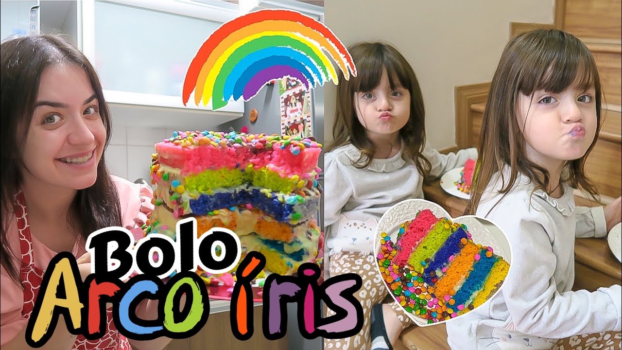 FIZEMOS UM BOLO ARCO-ÍRIS 🌈 | Jéssica e as Gêmeas