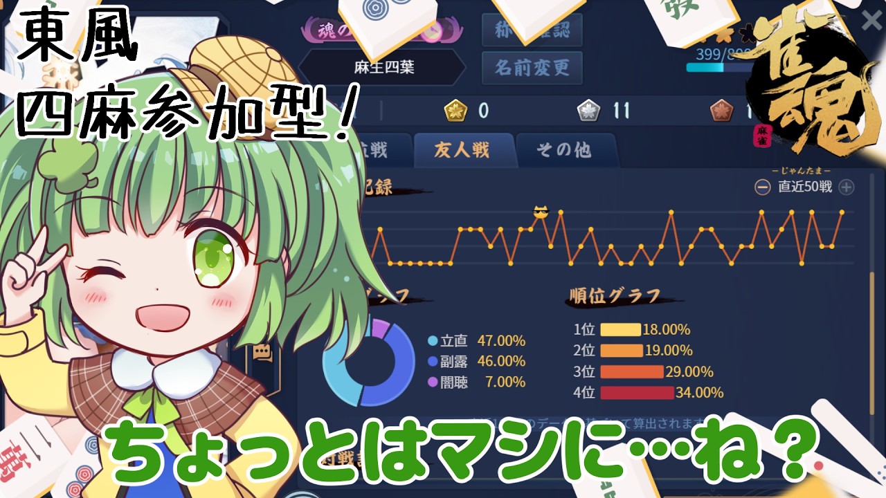 【雀魂/参加型】少しづつ、少しづつよくしていきますよ…っ！【個人Vtuber】 #じゃんたま #麻雀 #東風戦  #4麻