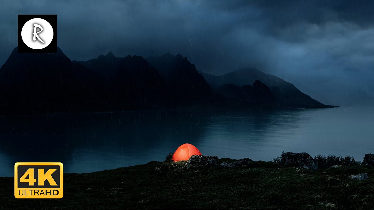 💤 Camping - Rain, Thunder & Water Sounds 4K | Thunderstorm to Relax & Meditate - Nature Sounds