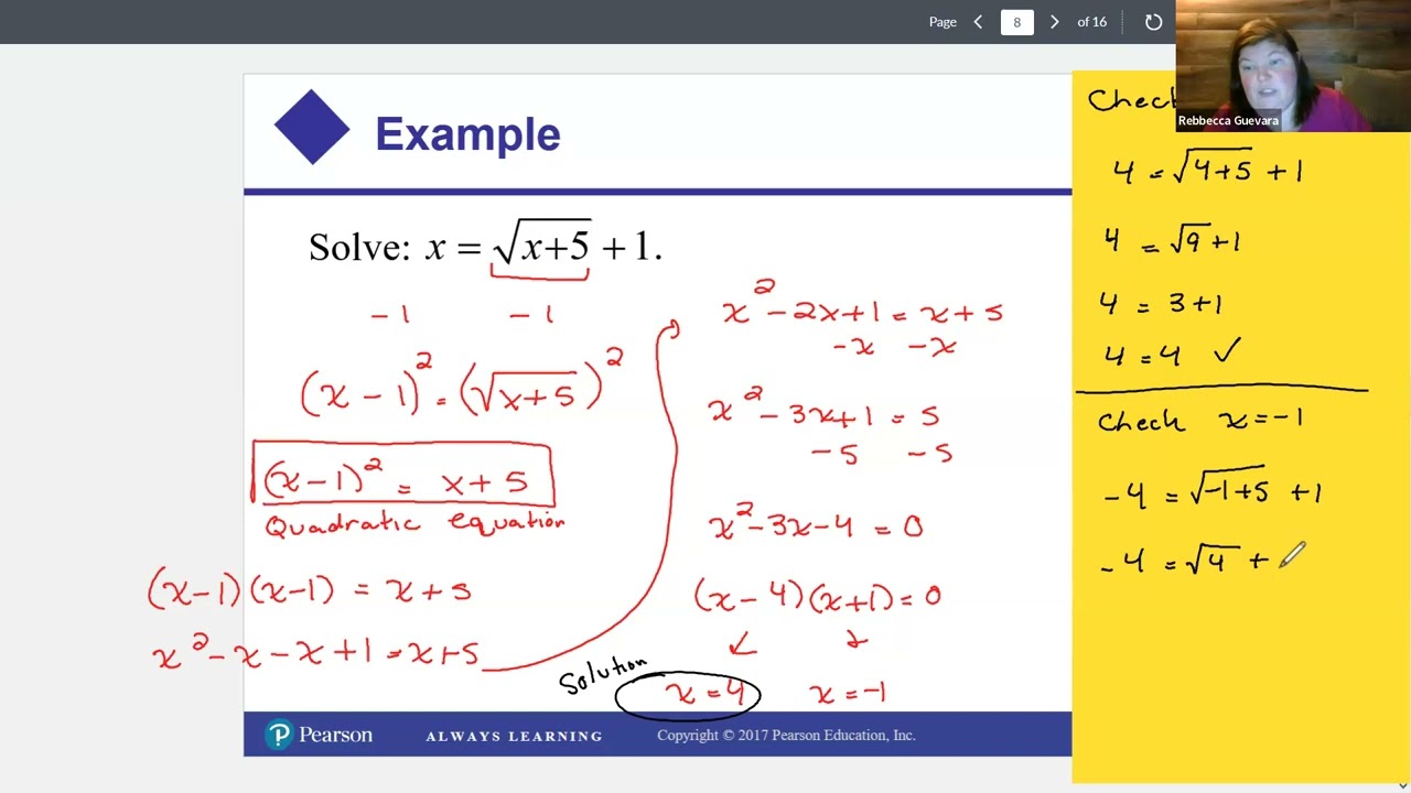 College Algebra:  Section 6.6 - Solving Functions with One Radical