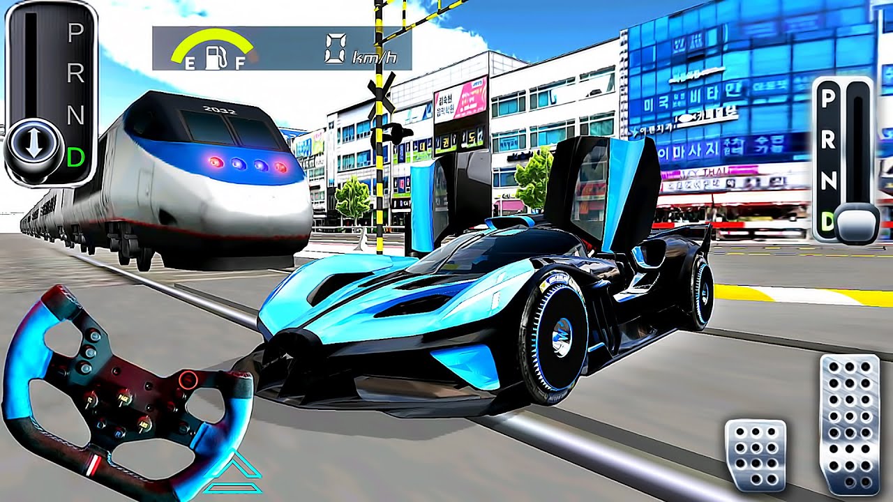 Car Bugatti Bolide Vs Train - 3D Driving Class #39 - Gas Station Driver - Android GamePlay